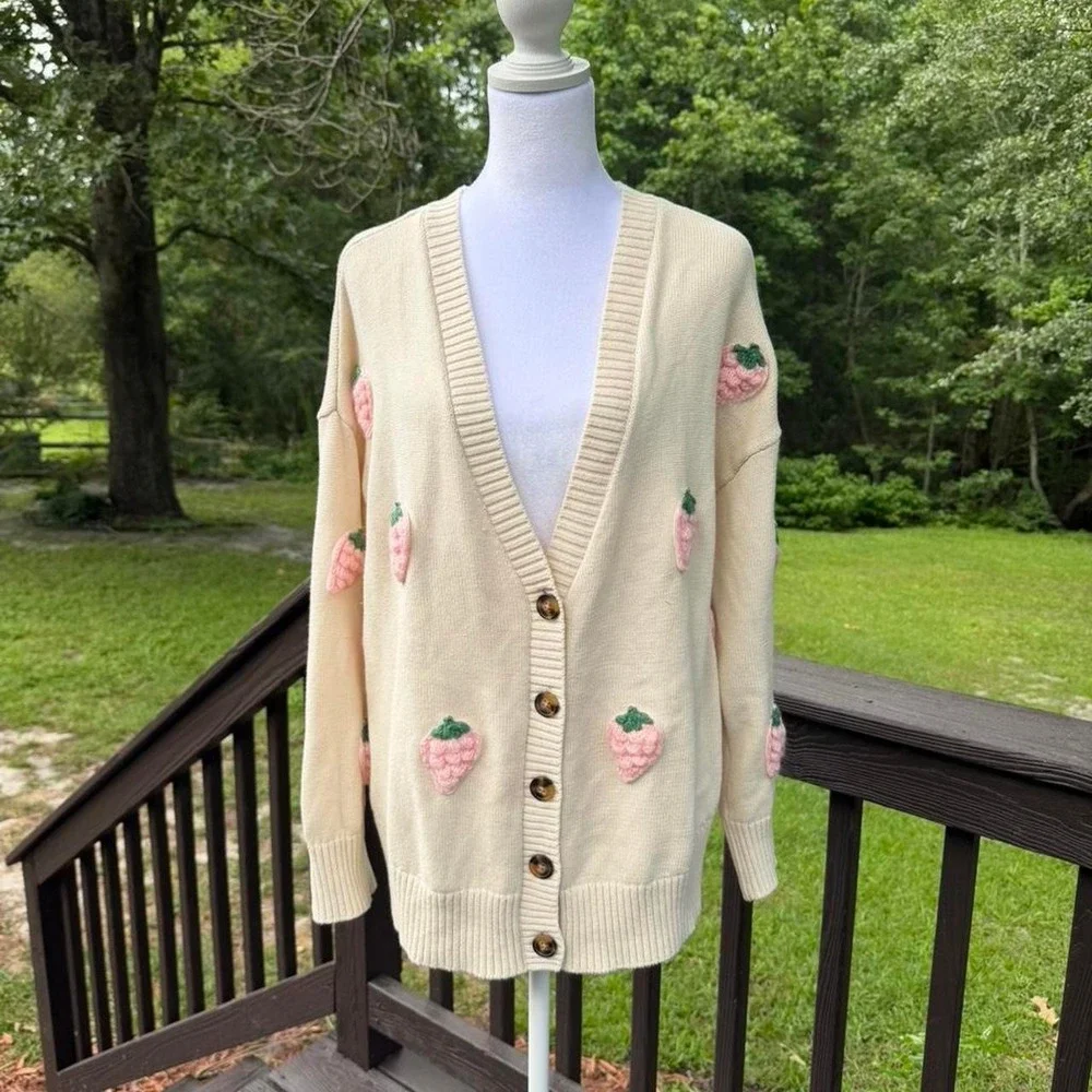 Torrid Strawberry Appliqué Cottagecore Cardigan Sweater | 100% Cotton